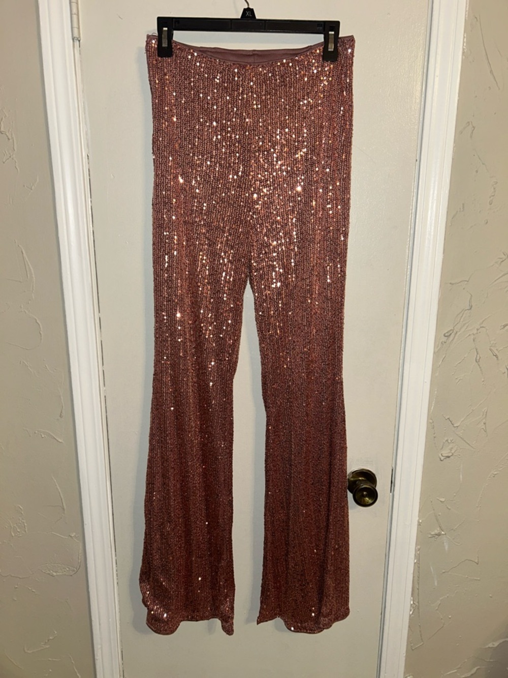 Sequin Wide-Leg Pants in Rose Gold - Women's Jumpsuit Bottoms
